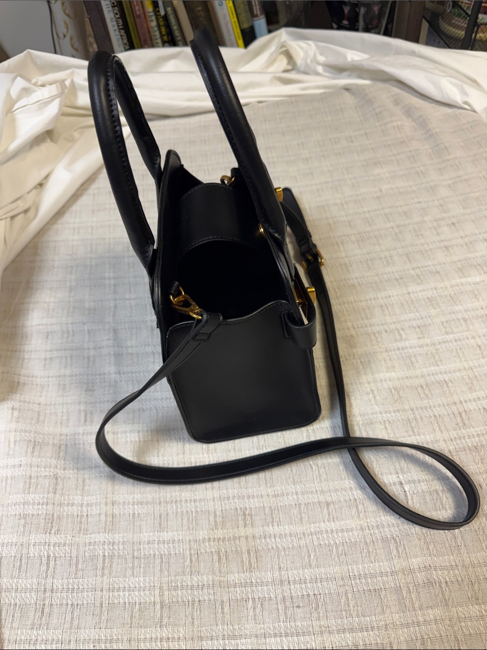 Steve Madden Black Leather Mini Satchel with Gold Hardware - Picture 4 of 8